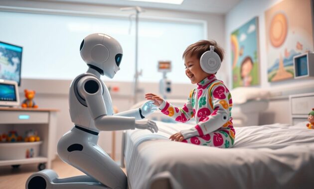 Haru the AI-powered robot interacting with a young patient